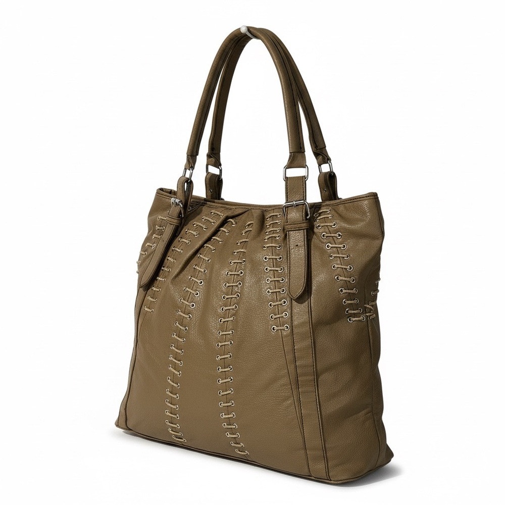 Barneys New York Brown Leather Lace-Up Tote Bag Large Slouchy Shoulder Bag Boho - Picture 5 of 16